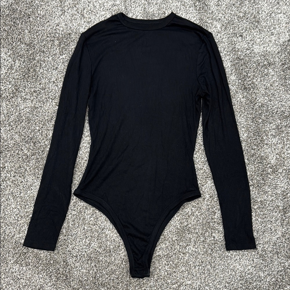 Long Sleeve Ribbed Black Bodysuit ~ Women's Size Small